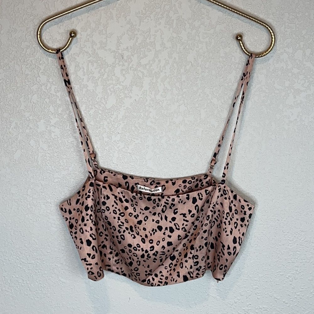 Reformation Pete Cheetah Silk Crop Top Size 4 - Picture 3 of 11